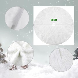 36Inch Christmas Tree Skirt for Christmas Tree Decorations,White Snow Plush Faux Fur Christmas Tree Mat,Xmas Tree Skirt Christmas Tree Base Covers for Xmas New Year Party,Home Christmas Decoration