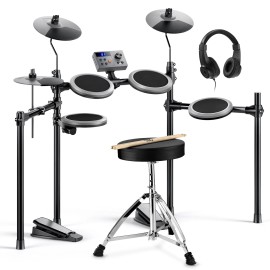 Donner DED-70 Electric Drum Set With Throne Headphones Online Lessons | Gray