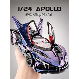 New 1:24 Apollo Evo Alloy Car Model Simulation Sound and Light Pull Back Toy Car Metal Sports Car Boys Collection Ornaments Gift (White)…