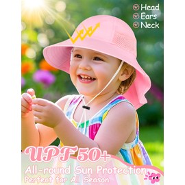 Becellen Sun Hat Children Baby UV Protection 50+ Summer Hat with Neck Protection Wide Brim Summer Cap Beach Hat Toddler Boys Girls, pink, M