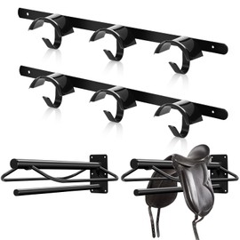 MorningRo 4 Pcs Saddle Rack Wall Mount with Pad Bar Horse Tack Bridle Hooks Detachable Saddle Stand Metal Horse Bridle Rack Hanger for Western English Harness Storage Stall Fence Barn Trailer Supply