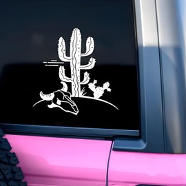 Desert Cactus Car Decal Western, Wild Natural, Cow Skull Vinyl Stickers, Cowboy Inspiration, Car Accessories, Waterproof 6 Inches Bumper Decal Gifts for Mom Dad Friend Coworker