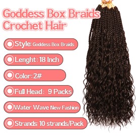 Goddess Box Braids Crochet hair -18 Inch 9 Packs Water Wave Boho Crochet Braids for Black Women (2#, 18 Inch (Pack of 9))