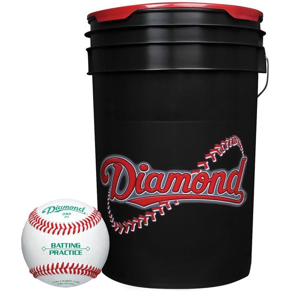 Diamond 6-Gallon Ball Bucket with 30 DBP Baseballs, Black