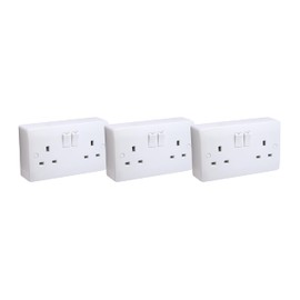 SHPELEC® Premium Curved Edge White Electrical Sockets Range - Convenient and Versatile Power Solution (2 Gang Socket + Back Box (3 Pack))