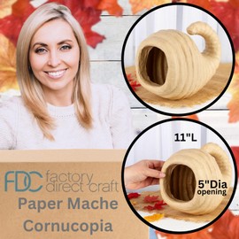 Paper Mache Cornucopia by Factory Direct Craft - Papier Mache Horn of Plenty for Thanksgiving Decorating and Centerpiece Displays - 11 Inches Long