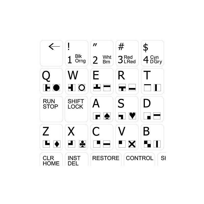 Commodore 128 Non-Transparent Keyboard Decals Black OR White Background (White