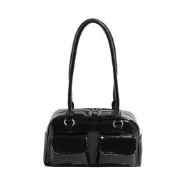 Lapimou Horizontal Bag, Boston Bag, Handbag, Shoulder Bag, One Shoulder Bag, Women's, Cross-body Design, Silver, A4, Large Capacity, Popular, Trend, Stylish, Cute, Party, Black