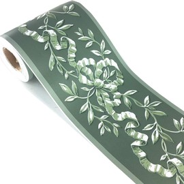 REDODECO Green Floral Pattern Molding Peel Stick Wall Border for Home Decor Bathroom Kitchen Wallpaper,4 inch by 32.8 feet