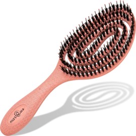 MarQus Organic Hair Brush with Boar Bristles and Spiral Spring - Detangling Brush for Any Hair Type for Shine and Volume - Hair Brush without Pulling, Colour Coral