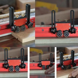 Rodillo de Sierra de Mesa de Aleación de Aluminio, Tablero de Plumas Deslizante de Doble Rueda para Carpintería con Absorción de Impactos, Altura Ajustable, para Riel Guía Estándar