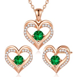 CDE Jewelry Sets for Women Love Heart Pendant Necklaces Earrings, 925 Sterling Silver with Birthstone Zirconia, Mother's Day Christmas Birthday Anniversary Valentine's Day Jewelry Gifts for Women Mom Wife Girlfriend Her