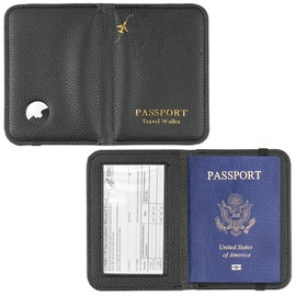 Czzmy Passport Holder with Airtag Slot, Airtag Passport Wallet for Men Women, Slim Leather Passport Holder Case Family for Travel Anti-Lost(1-Lichee Black)