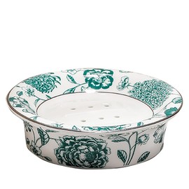 Floral Decorative Self Draining Soap Dish, Double-layer Round Soap Tray, Vintage Ceramic Soap Dish (Style D)