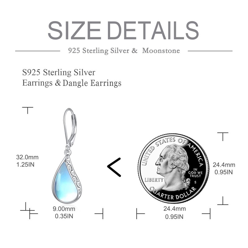 POPLYKE Tear Larimar Moonstone Leverback Earrings for Women Sterling Silver