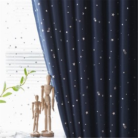 WPKIRA Grommet Top Blackout Curtain Navy Stars Printed Doorway Curtain All Season Room Darkening Thermal Insulated Blackout Curtain for Windows 39x78 Inch 1 Panel