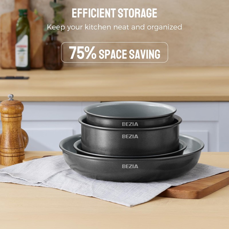 BEZIA Induction Cookware with Healthy Ceramic Coating, Nonstick Pots and