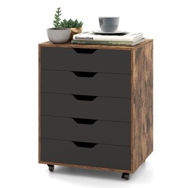 IFANNY File Cabinet, Mobile Filing Cabinet w/Universal Wheels & 5 Drawers, Wood Printer Stand with Storage, Rolling File Cabinets for Home Office, Living Room, Bedroom (Rustic Brown, 5 Drawers)