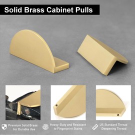 QOGRISUN 5-Pack Solid Brass Cabinet Pulls, Gold Half Moon Drawer Dresser Handles, 2-1/2-Inch Hole Center, 3-Inch Overall Length, Kitchen Cupboard Hardware, Brushed Brass Finish