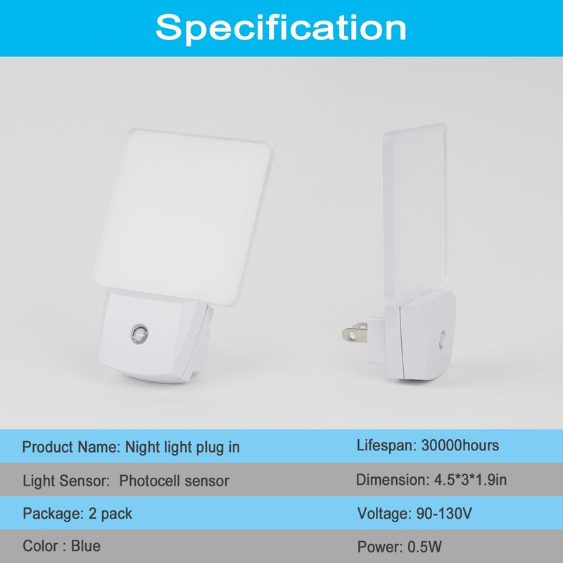 2 Pack 0.5W Plug in LED Night Light with Dusk