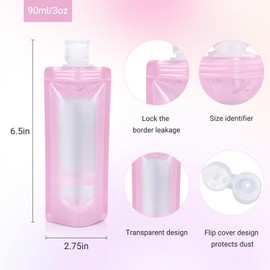 ASEVAT 3 oz Leak Proof Empty Squeeze Pouches,Refillable Travel Pouches for Toiletries Portable,Travel Fluid Makeup Packing Bag for Lotion Shampoo Face Cream Hand Soap (6Pack)