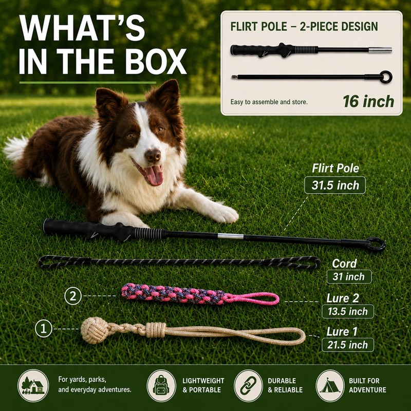 DEPURE Flirt Pole for Dogs,Heavy Duty Interactive Chase & Rope