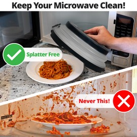Hover Cover 2.0 Magnetic Microwave Splatter Cover, Collapsible 12-Inch BPA-Free Food Lid with Upgraded Magnets, Vented Plate Guard, Dishwasher Safe, Space-Saving Magnetic Storage - Black