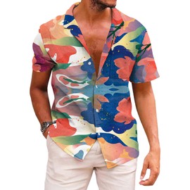 KYKU Men's Fish Shirts Casual Hawaiian Shirt Beach with Pockets, Multicolor, M
