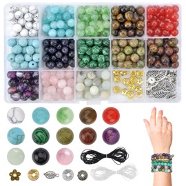 Beads for Bracelets, Beads for Threading, 15 Grid Gemstone Beads Set, Gemstones for Crafts, Gemstones for Threading, Gemstone Beads 8 mm Jewellery Beads for Crafts, Gemstones Set