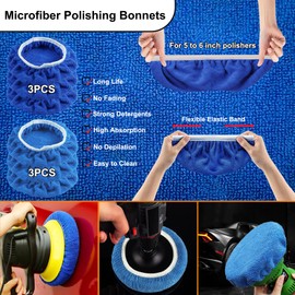 6 Inch (150mm) Car Drill Polishing Pad Kit, 19Pcs Car Buffing Polishing Pad Set for Drill, 9Pcs Buffer Polisher Bonnet Pad Cover, 4Pcs Wool Polishing Pads, 2Pcs Backing Plate, 4Pcs M14 Drill Adapter