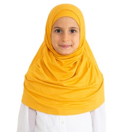 Prien Easy To Wear Hijab For Girls, Muslim Scarf for Kids, Instant Hijabs For Women, Viscose Children Scarves For Ramadan Eid (Deep Yellow)