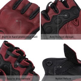 Harssidanzar Fingerless Motorcycle Gloves For Women,Hard Knuckle Protection Riding Driving Biker Racing Motorbike Glove Touchscreen KL022,Oxblood/Black,Size S