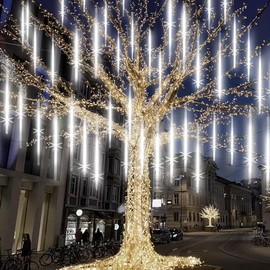 DAHAN Luces de Lluvia de Meteoritos, 30cm, 10 Tubos 240 Luces LED de Carámbano Impermeable, Luces de Lluvia Que Caen, para Decoración de Árbol, Aleros, Techo, Patio, Jardín (Blanco Frío)