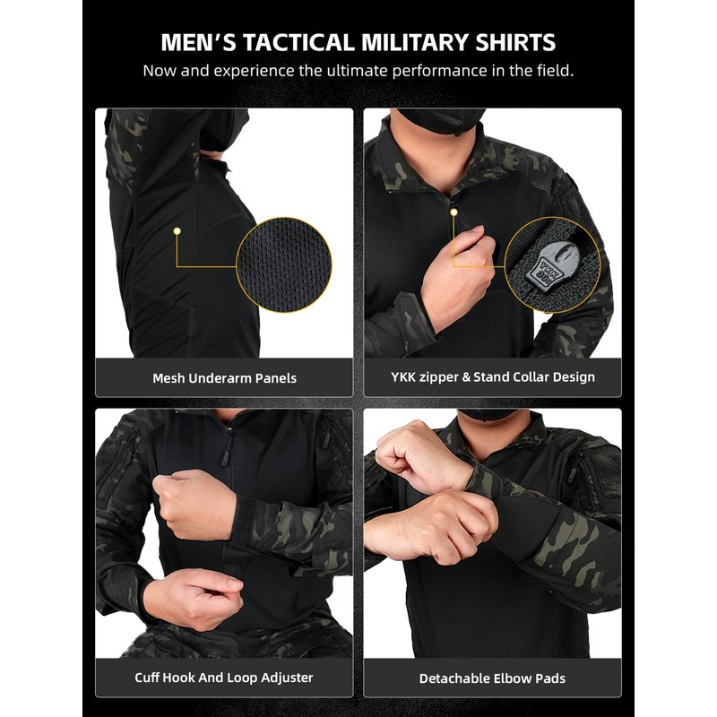 IDOGEAR OUTDOOR Tactical CAMO Shirts 1/4 Zipper Combat Shirts Long