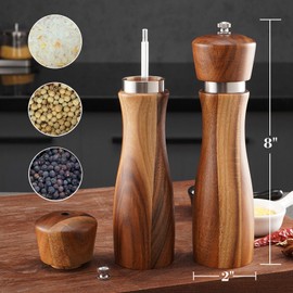 Nedyfix 2Pcs Acacia Wood Salt and Pepper Grinding Machine, Durable Ceramic Grinding, Manual Steel Ring Grinding Machine with Adjustable Thickness