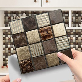 BooDecal Peel and Stick Tile Stickers DIY for Home Decor- (Pack of 30) 3.9 x 3.9 in Easy to Peel and Stick Wall Tile Decals Kitchen Backsplash Wall Stairs Furniture Staircase (Brown)