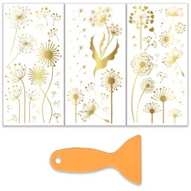 OLYCRAFT 3Pcs/Set Golden Dandelion Rub on Transfers for Furniture and Crafts 6x12 Inch Dandelion Furniture Decals Decor Flower Transfer Stickers with 1pc Scraper for Scrapbook Window DIY Home Decor