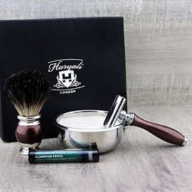 Rötlichbraun Antique Special Collection 4 Piece Shaving Set: Razor with Safety Razor and Safety Razor & Haryali London Premium Soap with Alum Stick > Perfect for Nassrasieren