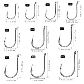 DHER Fishing Hooks with Barbed Hooks Carbon Steel Fishing Hooks 500 Pieces Fishing Hooks in 10 Different Sizes #6 - #15 with Holes and Barbs Fishing Hooks Made of Carbon Steel Plastic Boxes