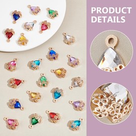 UNICRAFTALE UNICRAFTALE About 80Pcs Teardrop Zirconia Crystal Charms 8 Color Transparent Crystal Drop Charms with Golden Flower Setting Alloy Water Drop Pendants with Flower Frame for Jewelry Making DIY Necklace