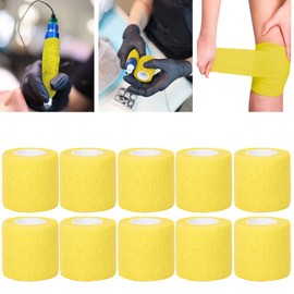 Vendaje Elástico Desechable de 10 Piezas, Vendajes Cohesivos Autoadhesivos, Vendaje Elástico Autoadhesivo Multifunción a Prueba de Golpes, Antideslizante, Correas para Manija de Tatuaje,(amarillo)