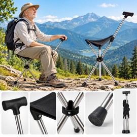 2-in-1 Folding Cane Chair for Walking and Resting – Portable Walking Stick with Fold-Out Seat for Outdoor Activities