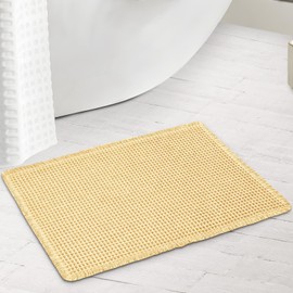 Siyaluens Luxury Waffle Bath Mat, Super Absorbent Non Slip Bathroom Rugs, Boho Ultra Soft Comfort Machine Washable Quick Dry Floor Mats with Tassels (Beige, 20" x 30")