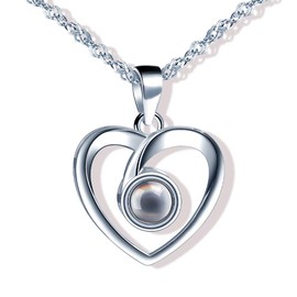 Yumilok Love Heart Necklaces Declaration of Love 100 Languages I Love You Sterling Silver Necklace for Women Valentine's Gift