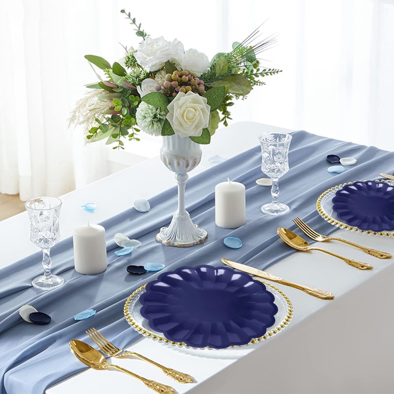 AllReal 48 Pcs Navy Blue Scalloped Disposable Party Paper Plates