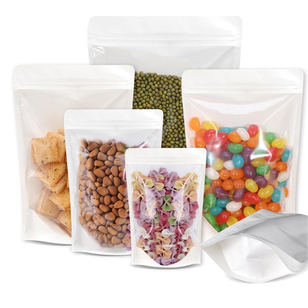 100 Pack Kraft Paper Resealable Bags with Clear Window –7.9x11.8