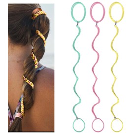 Hair Ties for Sports, Elastic Hair tie 16 inch Longhairs Ponytail Holders, Colorful Braided Pony Tail Wrap for Wind and Water 3 Packs C