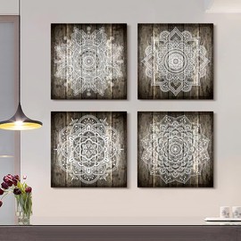 Canvas Wall Art For Bedroom Wall Decor For Living Room Black And White Abstract Paintings Modern 4 Piece Framed Retro Pattern Canvas Art Bathroom Prints Ready To Hang Pictures For Home Decorations