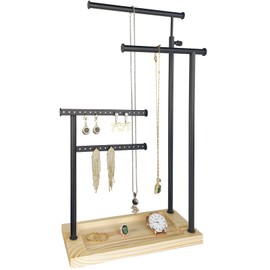 lengnoyp Premium Jewelry Stand, 4-Tier Storage Necklace Holder Stand, Earring Holder AdjustableTall 20I N (Max), Jewelry Organizer for Necklace, Bracelet, Earring, Black