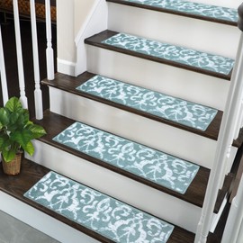 SUSSEXHOME Carpet Stair Treads for Wooden Steps - Indoor Staircase Step Treads with Thick Carpet & Pattern Design - Self Adhesive Safety Treads to Prevent Slipping - Pet & Kid-Friendly - 4-Pack